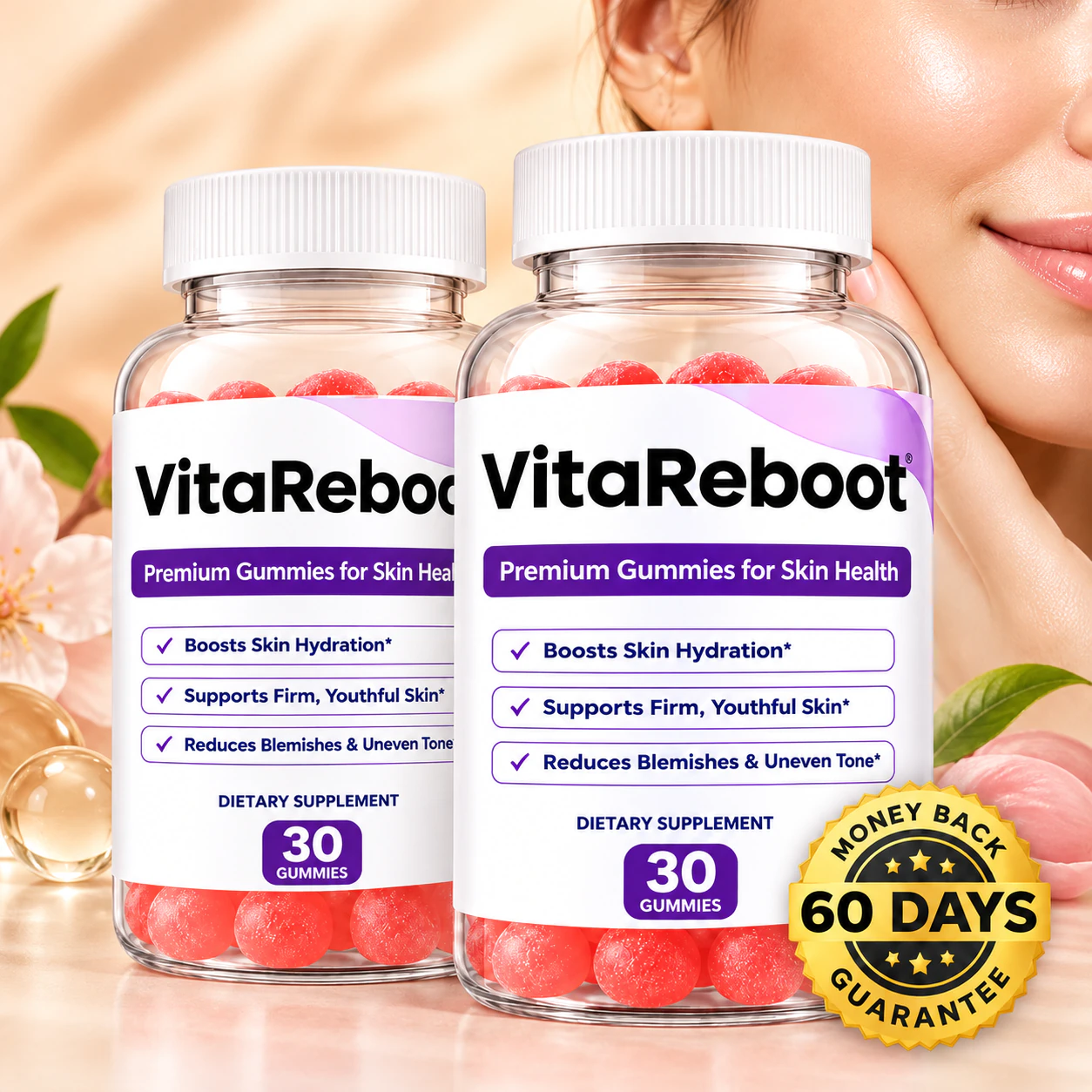 VitaReboot skin and wellness supplement bottle displayed for product information